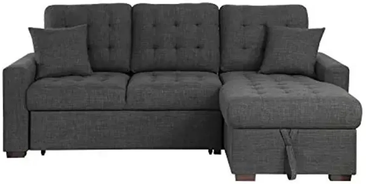 Lexicon Sectional Couches for Living Room, L Shaped Couch with Right Storage Chaise and Pull Out Sofa Bed, Sleeper Sofa, Sectional Sleeper Sofa Bed, Textured Fabric Chaise Lounge Sofa, Dark Gray