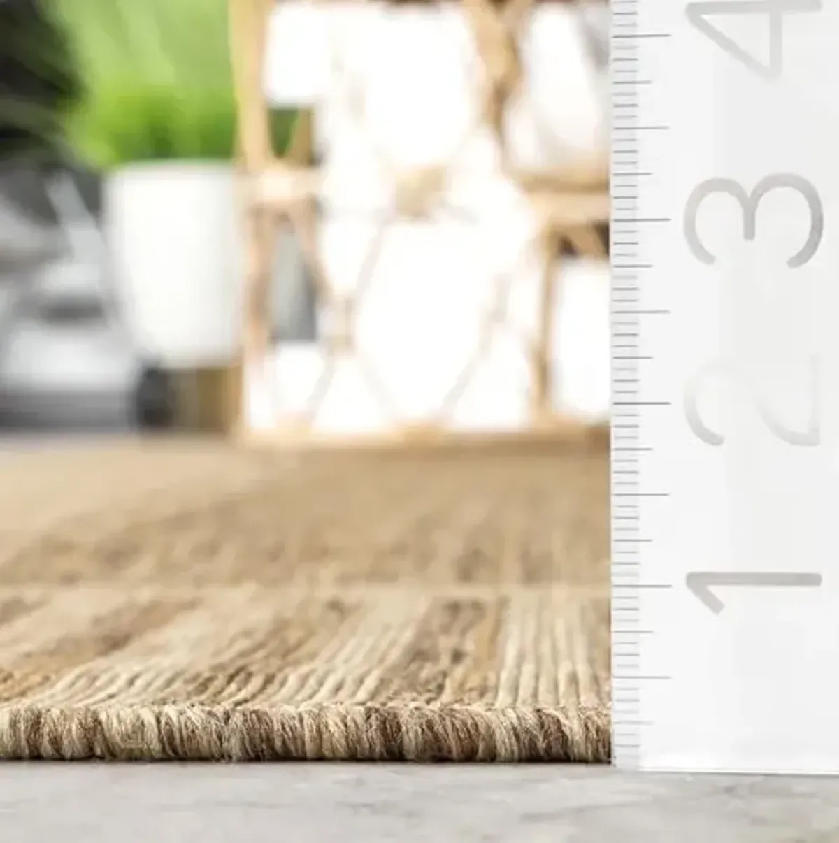 nuLOOM 2x8 Outdoor/Indoor Asha Area Rug, Light Brown, Casual Design With Striped Border, Stain Resistant, Highly Durable, For Patio, Balcony, Bedroom, Living Room, Dining Room, Bathroom