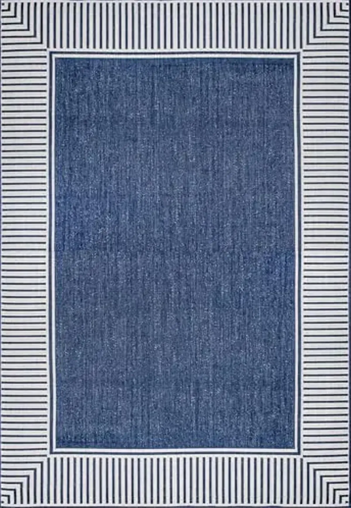 nuLOOM 6' 7" x 9' Outdoor Area Rug, Casual Design With Striped Border, Stain Resistant, Highly Durable, For Patio, Balcony, Bedroom, Living Room, Dining Room, Bathroom, Navy