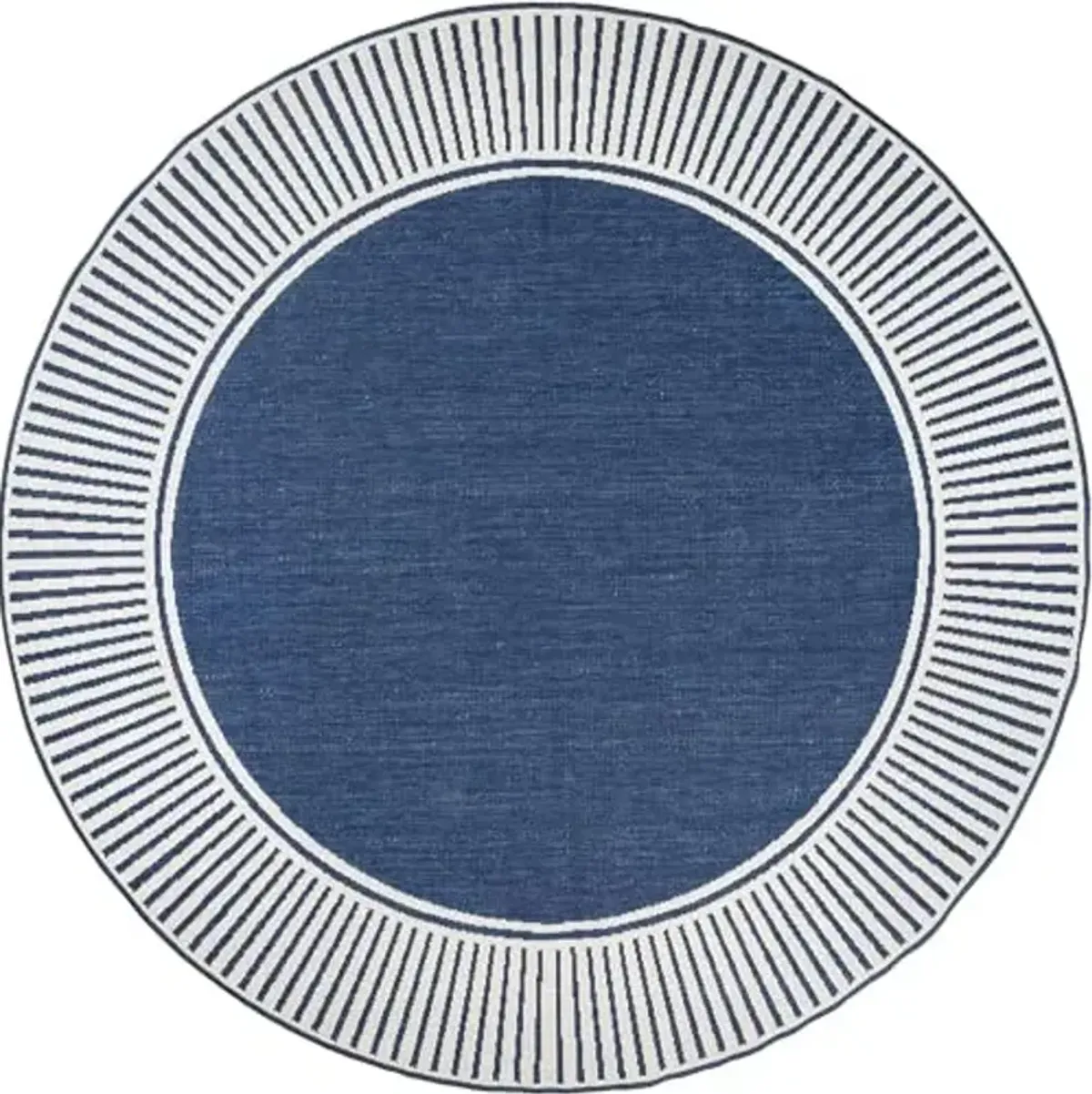 Nuloom Asha Navy/Ivory, 6'7" Round, Casual, Striped Border, Soft and Cozy, High Traffic, Stain Resistant, Easy Clean, Durable Area Rug for Indoor/Outdoor Patio, Deck, Porch, Garden, Courtyard