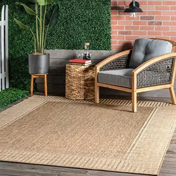 Nuloom Asha Light Brown/Ivory, 4' x 6', Casual, Striped Border, Soft and Cozy, High Traffic, Stain Resistant, Easy Clean, Durable Area Rug for Indoor/Outdoor Patio, Deck, Porch, Garden, Courtyard