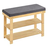 SONGMICS Bamboo Shoe Bench, 2-Tier Shoe Rack, Stable Shoe Organizer for Entryway, Living Room, Bench Seat Holds Up to 330 lb, 11.4 x 28 x 19.3 Inches, Natural + Gray