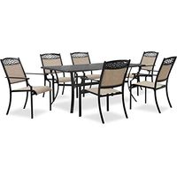 Hanover Lisbon 7-Piece Patio Dining Set with Rust-Resistant Cast Aluminum 39"x68" Large Rectangular Dining Table and 6 Sling Stationary Chairs, All-Weather Modern Outdoor Furniture for Backyard