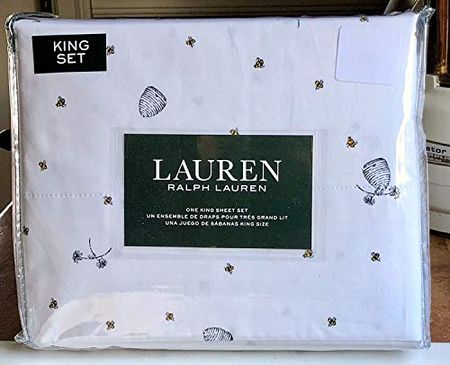 Lauren by Ralph Lauren King Size Sheet Set Bumblebees,Flowers and Hives 100% Cotton (Bees bee)
