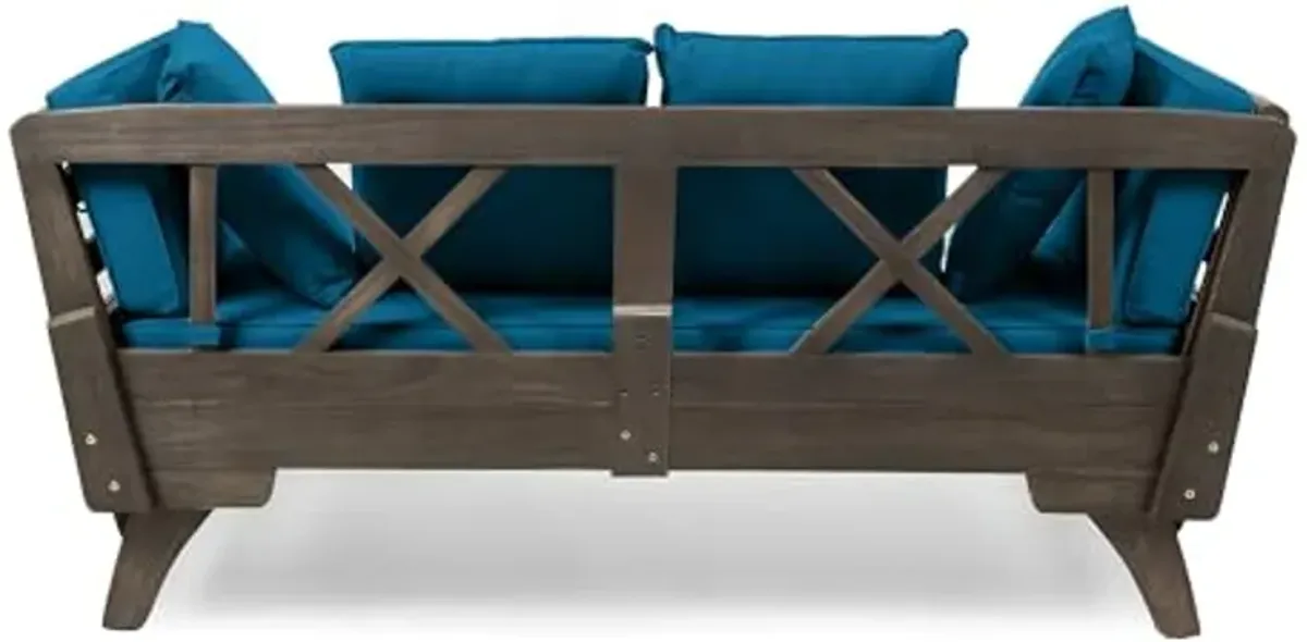 Christopher Knight Home Aldrich Outdoor Acacia Wood Expandable Daybed with Water Resistant Cushions, Dark Teal and Gray