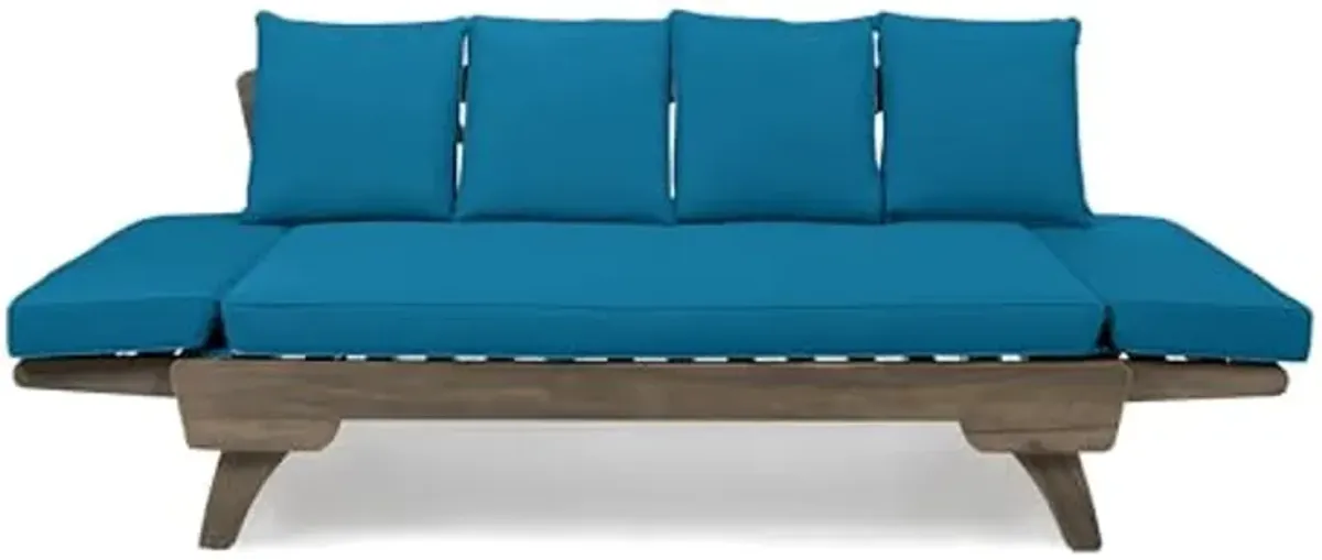 Christopher Knight Home Aldrich Outdoor Acacia Wood Expandable Daybed with Water Resistant Cushions, Dark Teal and Gray