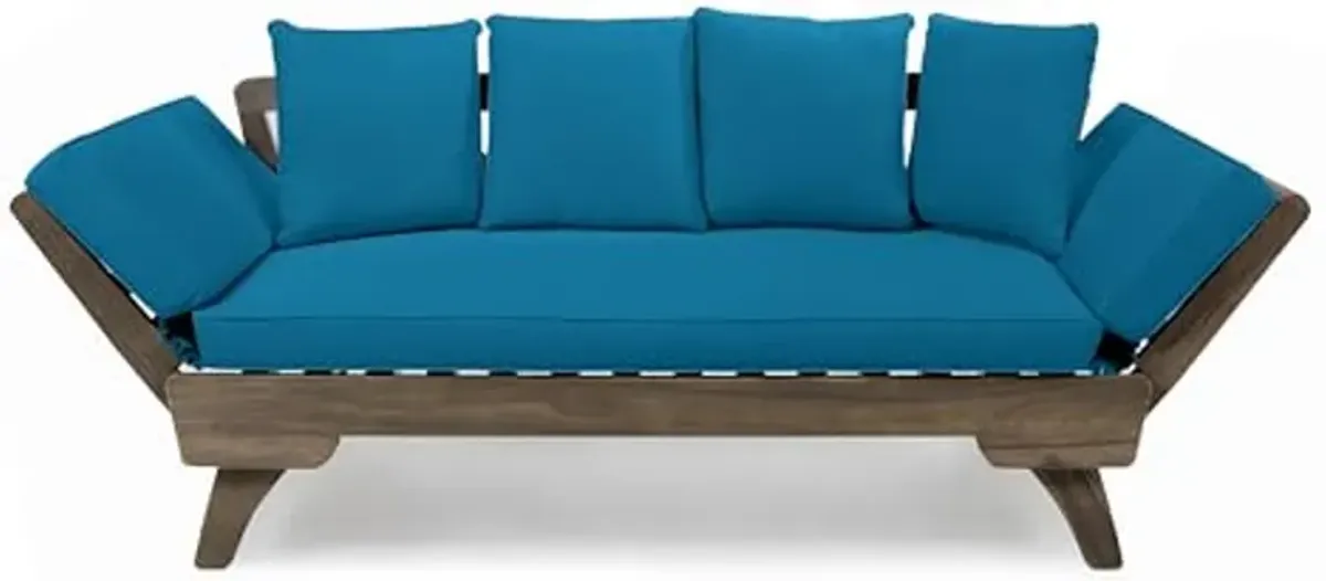 Christopher Knight Home Aldrich Outdoor Acacia Wood Expandable Daybed with Water Resistant Cushions, Dark Teal and Gray