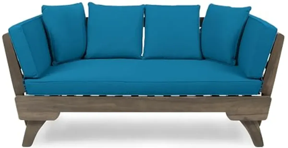 Christopher Knight Home Aldrich Outdoor Acacia Wood Expandable Daybed with Water Resistant Cushions, Dark Teal and Gray