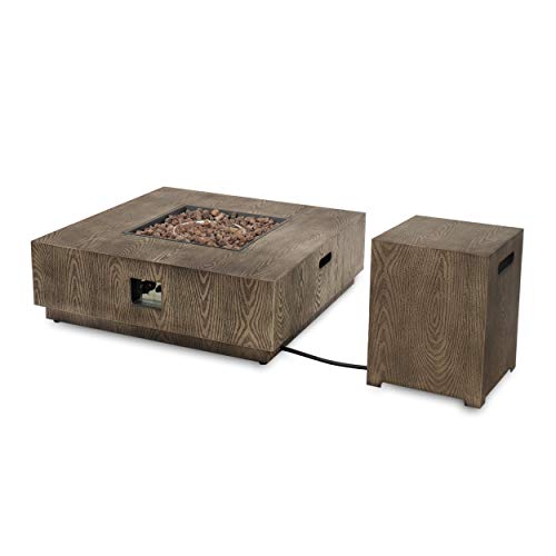 Christopher Knight Home Abraham Outdoor 40-Inch Square Fire Pit with Tank Holder, Concrete