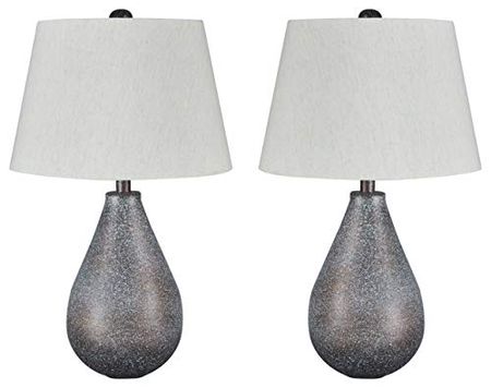 Signature Design by Ashley Bateman Contemporary 25" Metal Table Lamp, 2 Count, White Speckled Bronze Finish