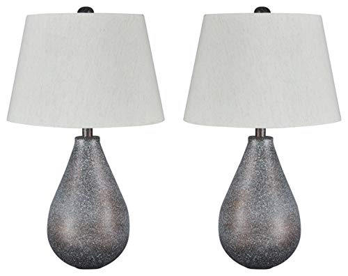 Signature Design by Ashley Bateman Contemporary 25" Metal Table Lamp, 2 Count, White Speckled Bronze Finish