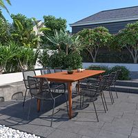 Amazonia San Marino 9-Piece Outdoor Rectangular Dining Table Set | Eucalyptus Wood | Ideal for Patio and Indoors
