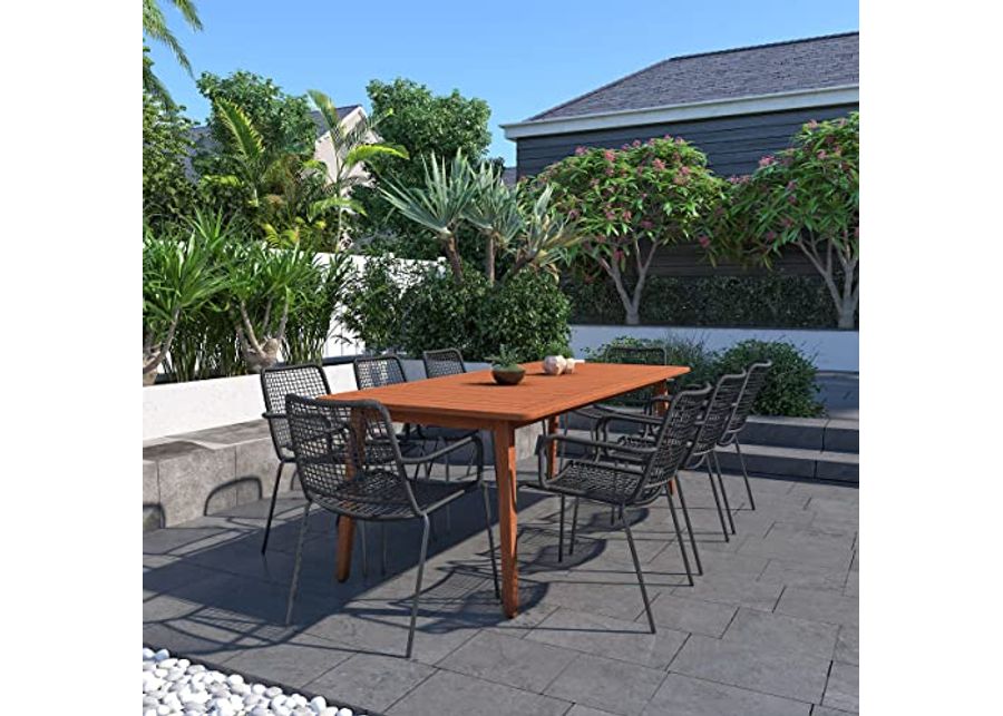 Amazonia San Marino 9-Piece Outdoor Rectangular Dining Table Set | Eucalyptus Wood | Ideal for Patio and Indoors