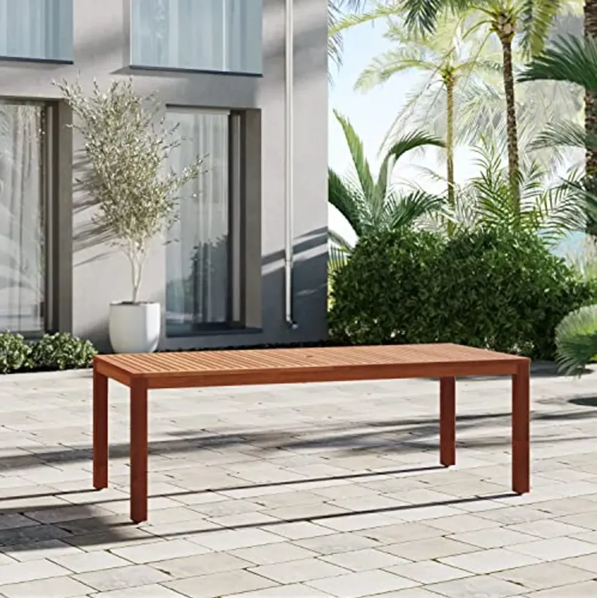 Amazonia Monaco 9-Piece Outdoor Rectangular Dining Table Set | Eucalyptus Wood | Ideal for Patio and Indoors, Dark Teak Finish