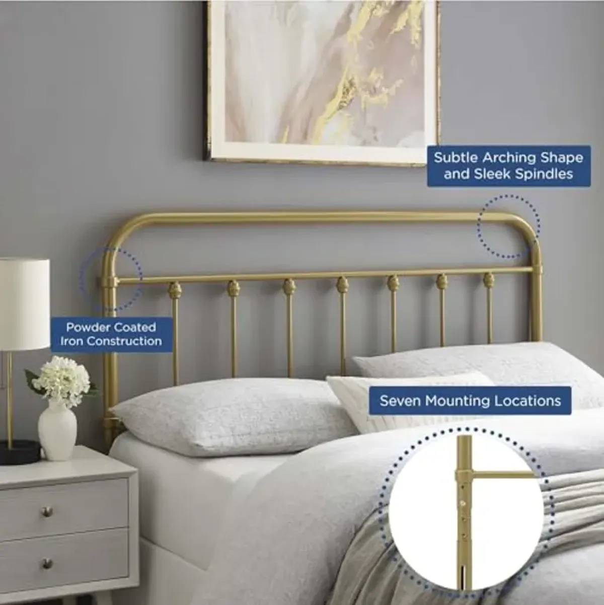 Modway MOD-6155-GLD Sage King Metal Headboard, Gold