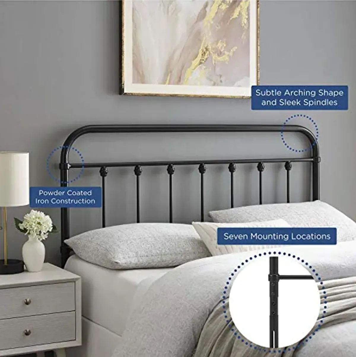 Modway MOD-6152-BLK Sage Twin Metal Headboard, Black