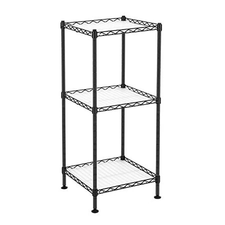 SONGMICS 3-Tier Bathroom Shelf, Wire Shelving Unit, Metal Storage Rack for Small Space, Total Load Capacity 132 lb, 11.8 x 11.8 x 28.7 Inches, with 3 PP Sheets, Adjustable Shelf, Black ULGR103B01