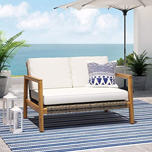 Christopher Knight Home Diana Outdoor Acacia Wood Loveseat with Wicker