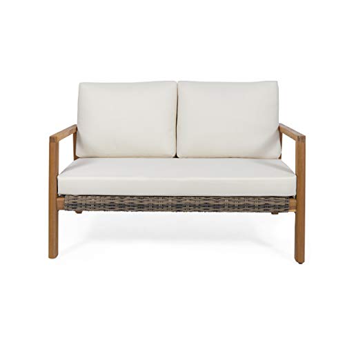 Christopher Knight Home Diana Outdoor Acacia Wood Loveseat with Wicker