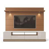Manhattan Comfort Cabrini Mid-Century Modern Stand and Floating Wall TV Panel with LED Lights, 2 Piece, Off White and Maple Cream