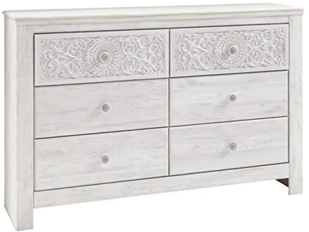 Signature Design by Ashley Paxberry Boho 6 Drawer Dresser, Smooth-gliding Faux Laminate Lined Drawers, Wood, 61.26" W x 15.83" D x 40" H, Whitewash