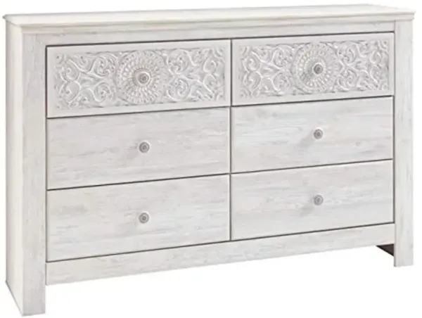 Signature Design by Ashley Paxberry Boho 6 Drawer Dresser, Smooth-gliding Faux Laminate Lined Drawers, Wood, 61.26" W x 15.83" D x 40" H, Whitewash