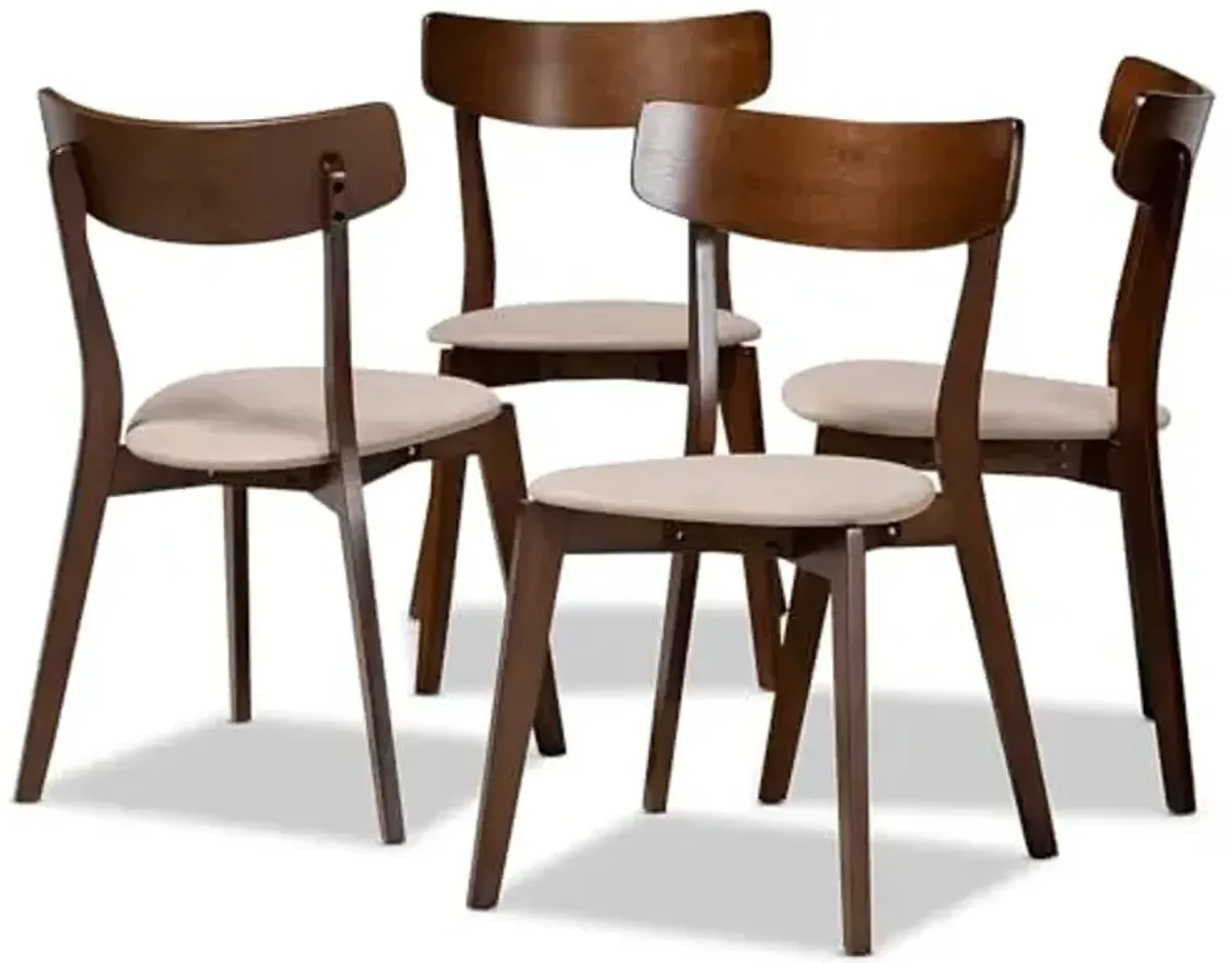 Baxton Studio Iora Mid-Century Fabric Dining Chair, Light Beige and Walnut, 4/Pack