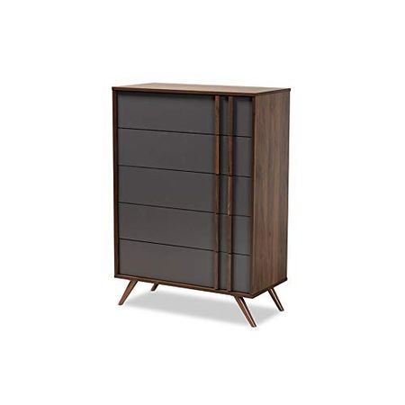 Baxton Studio Naoki Modern and Contemporary Two-Tone Grey and Walnut Finished Wood 5-Drawer Bedroom Chest