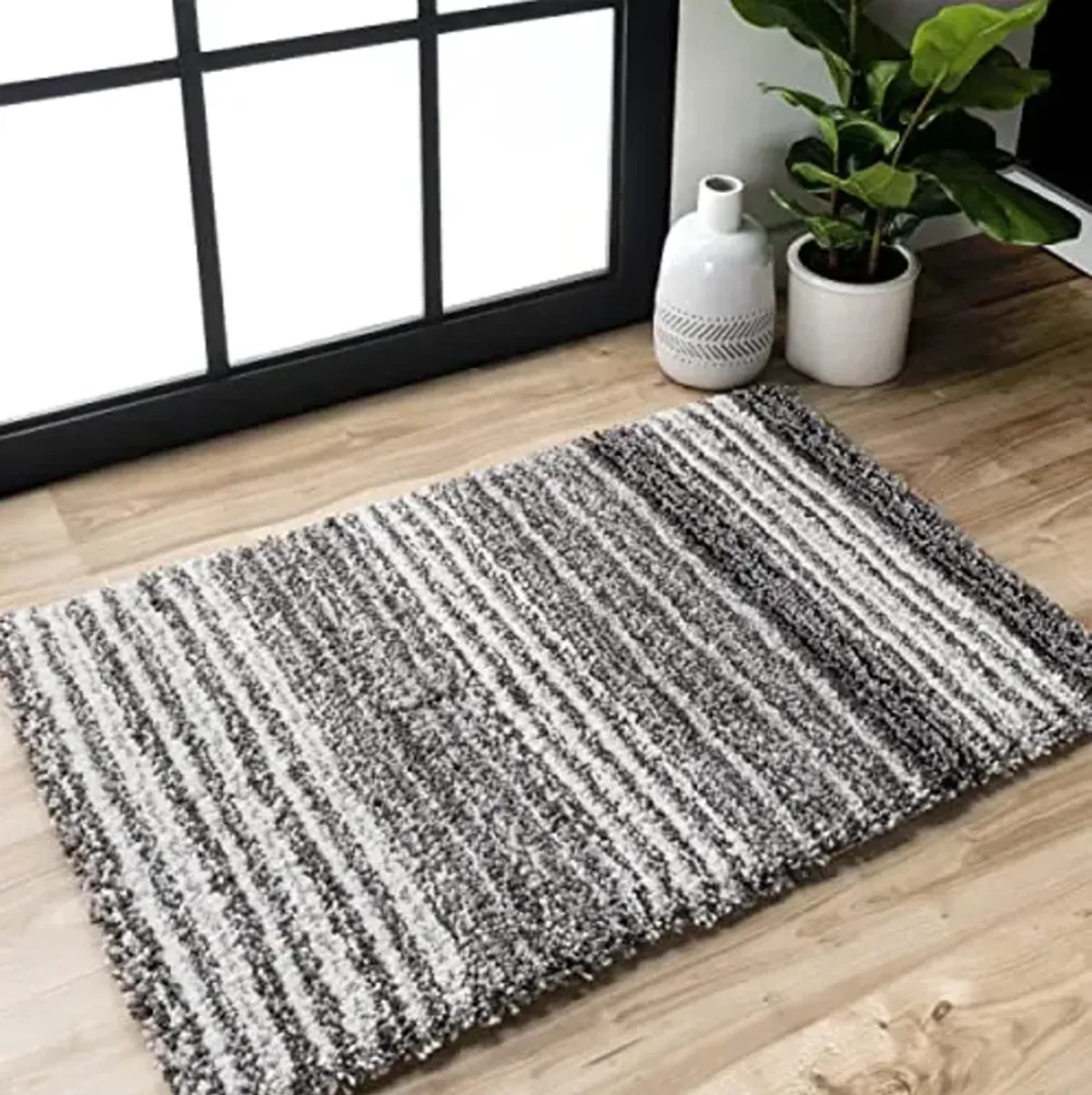 nuLOOM Drey Striped Shag Area Rug - 2x3 Accent Shag Rug Casual Gray Multi/Brown Rugs for Living Room Bedroom Dining Room Nursery Entryway