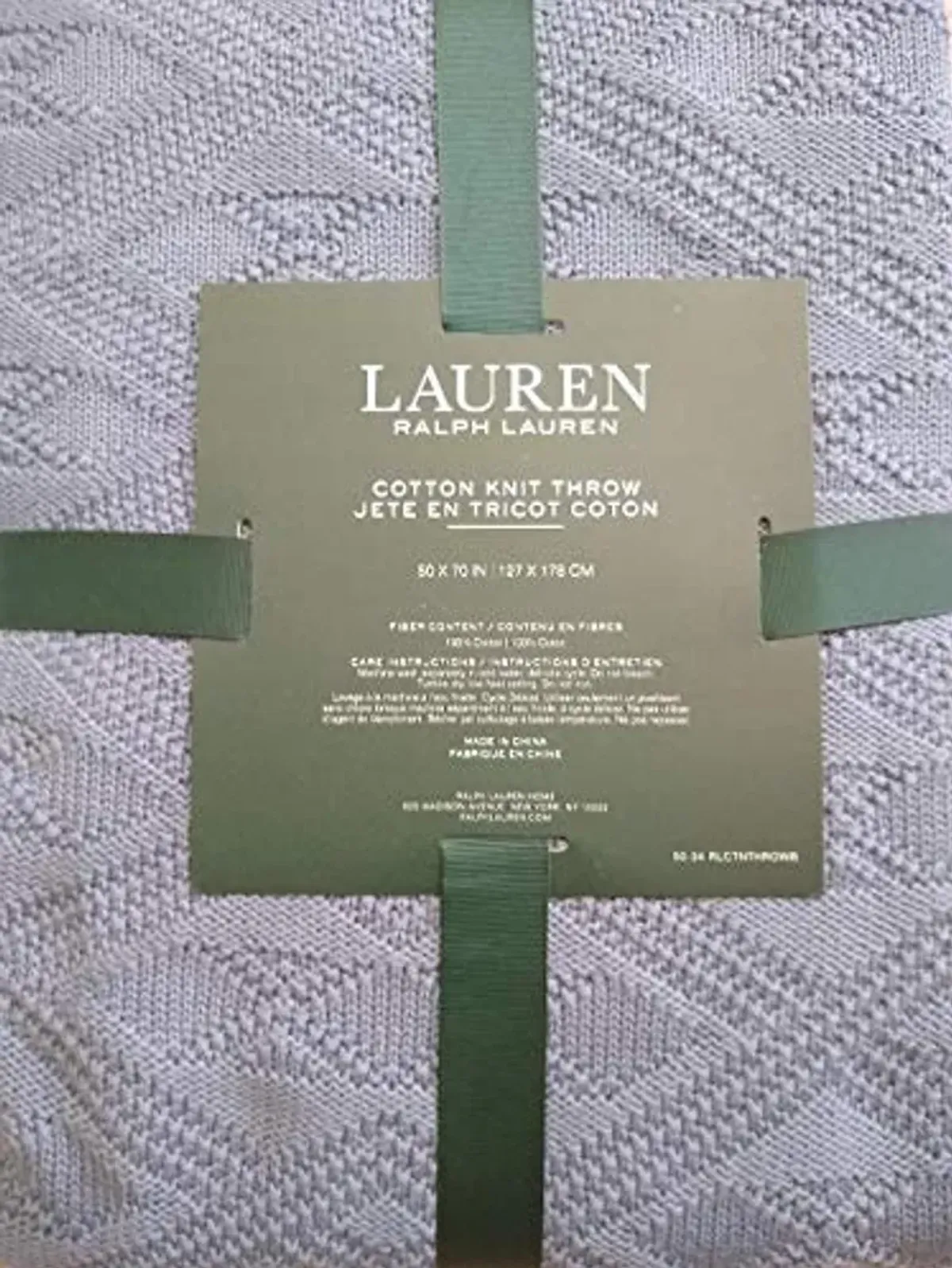 Ralph Lauren Cotton Ringspun Double Diamond Kit Throw - Blue/Gray