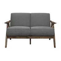Lexicon 1138GY-2 Damala Collection Retro Inspired Love Seat Couch, Polyester Fabric, Walnut Frame, Grey