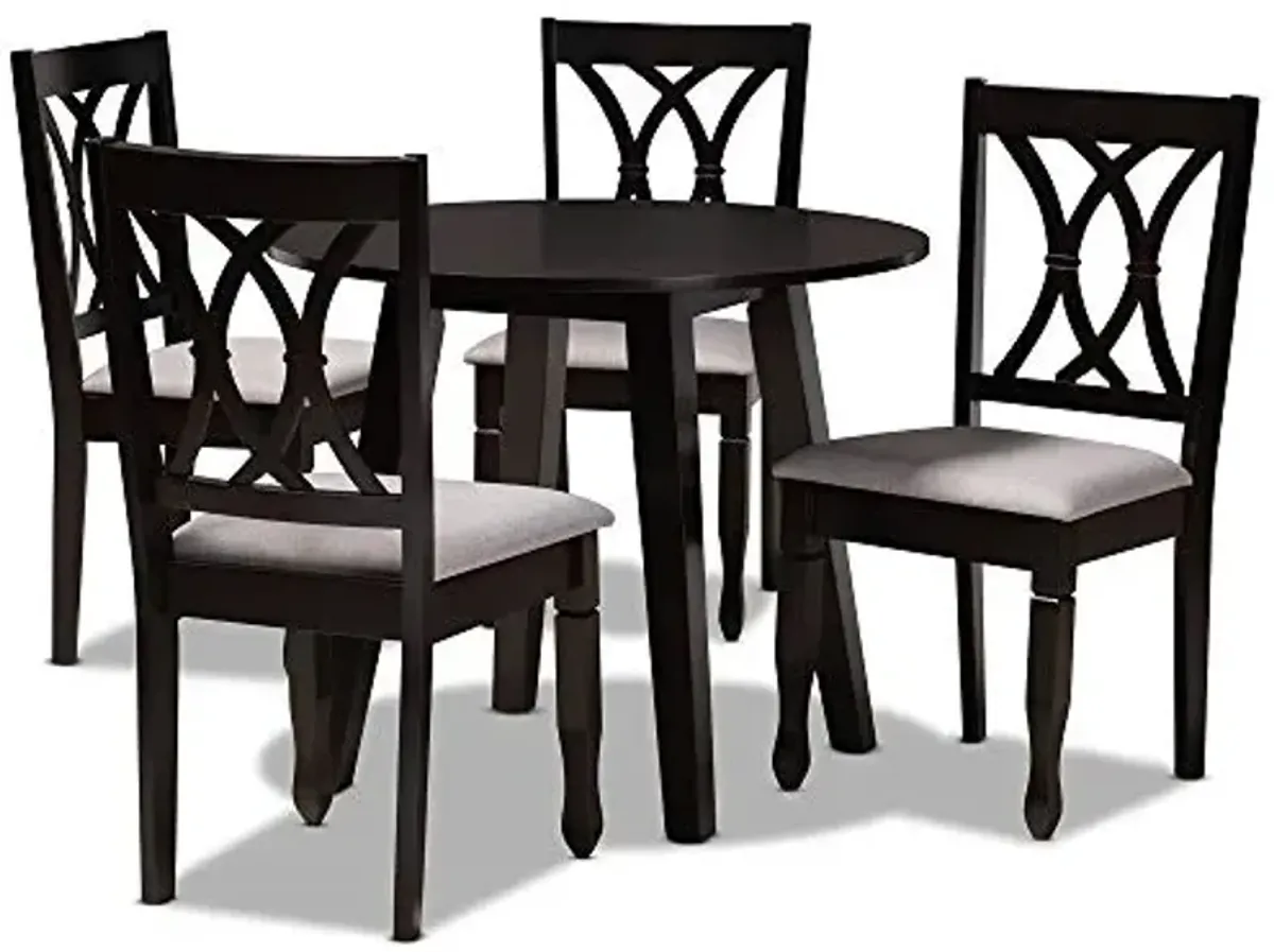 Baxton Studio Millie Modern and Contemporary Grey Fabric Upholstered and Dark Brown Finished Wood 5-Piece Dining Set