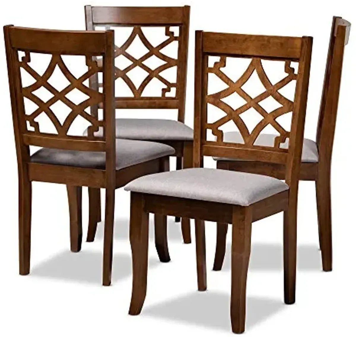 Baxton Studio Mael Dining Chair and Dining Chair Grey Fabric Upholstered Walnut Brown Finished Wood 4-Piece Dining Chair Set