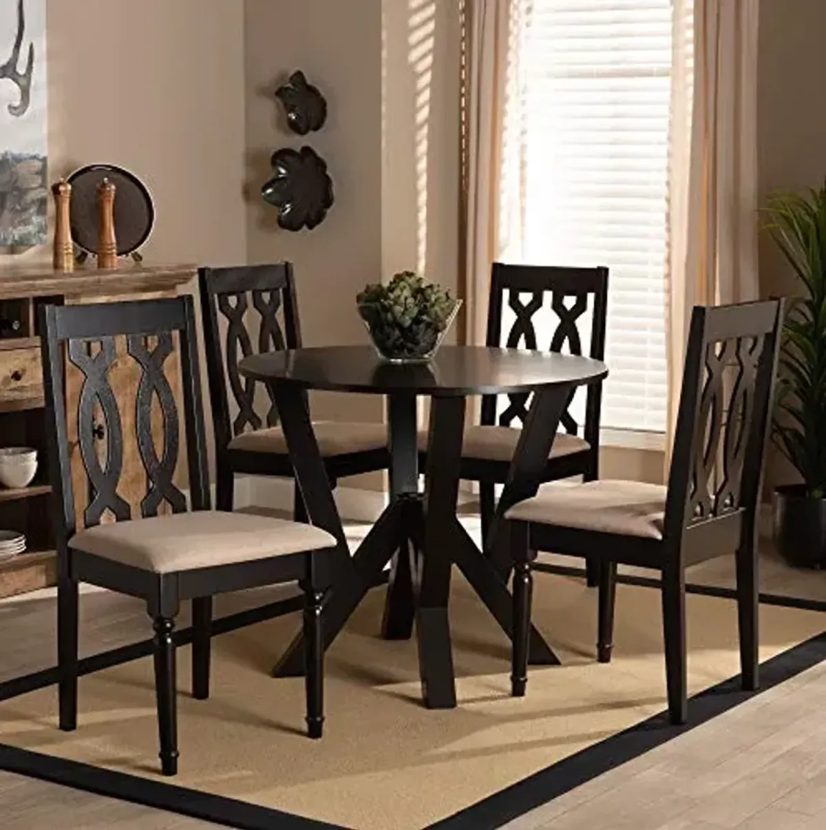 Baxton Studio Anise Modern and Contemporary Sand Fabric Upholstered and Dark Brown Finished Wood 5-Piece Dining Set