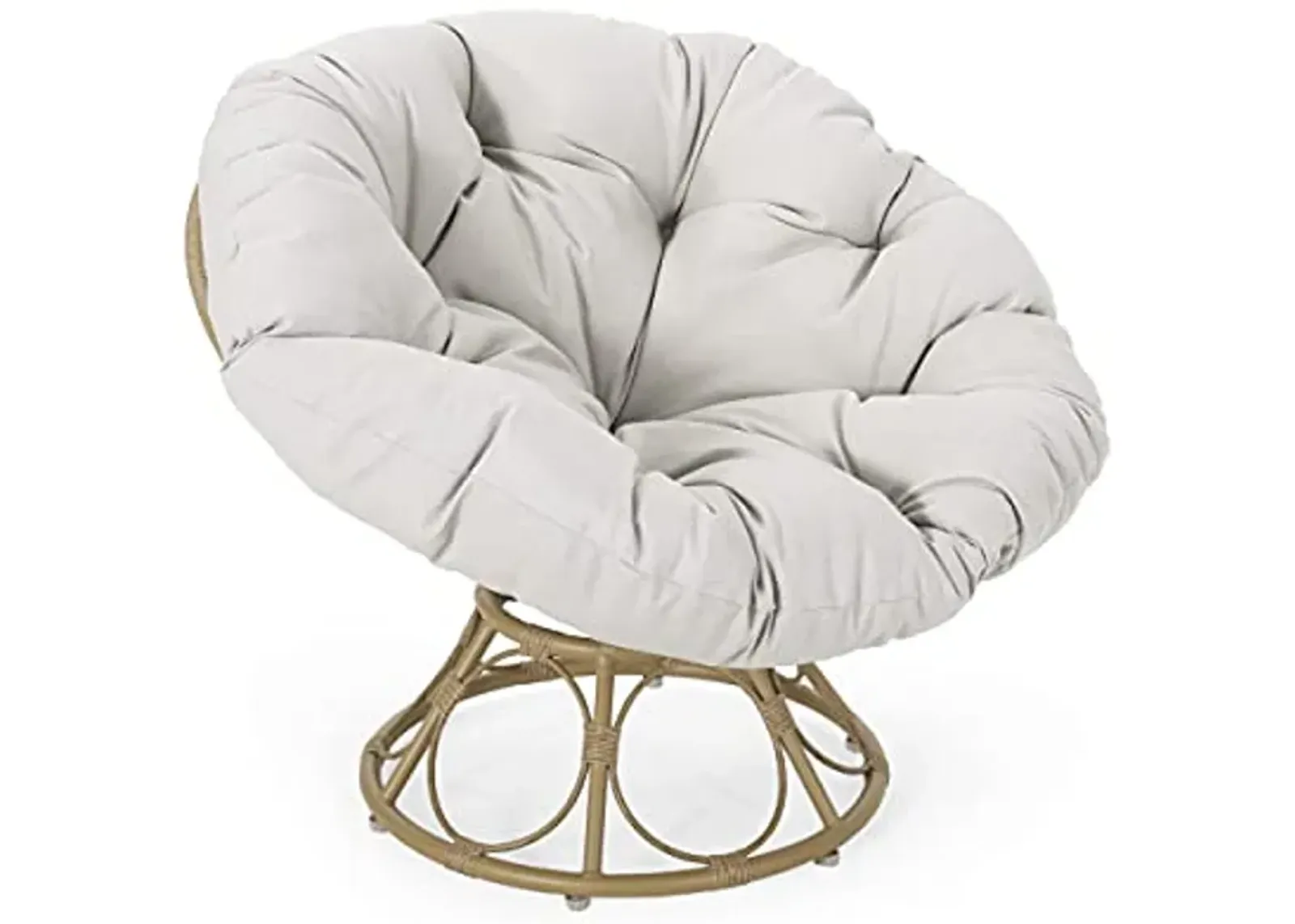 Christopher Knight Home Nicholas Outdoor Papasan Swivel Chair with Water Resistant Cushion, Light Brown and Beige