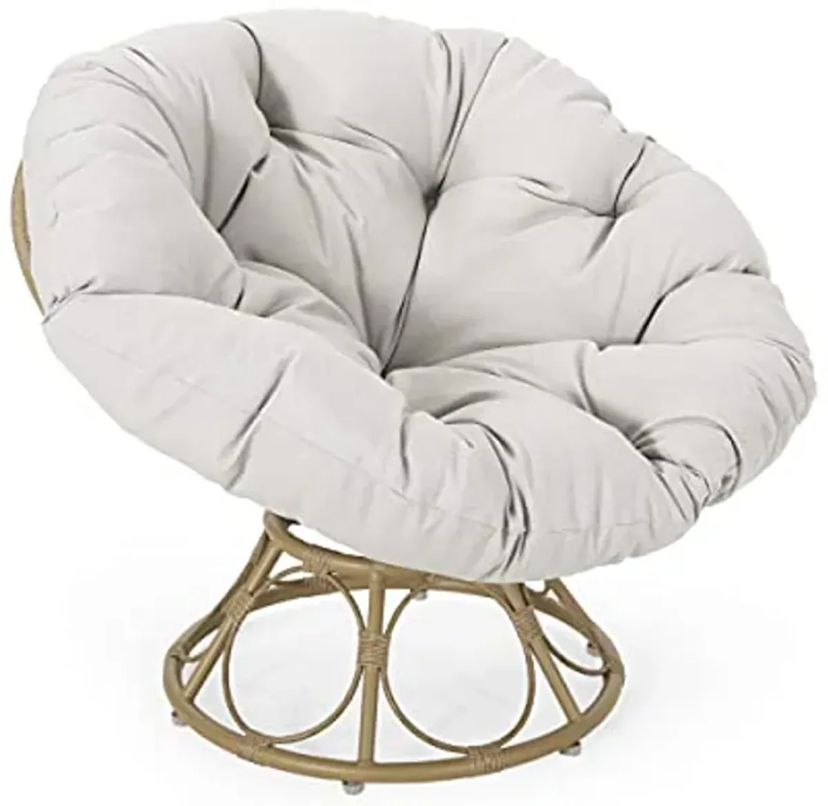 Christopher Knight Home Nicholas Outdoor Papasan Swivel Chair with Water Resistant Cushion, Light Brown and Beige