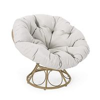 Christopher Knight Home Nicholas Outdoor Papasan Swivel Chair with Water Resistant Cushion, Light Brown and Beige