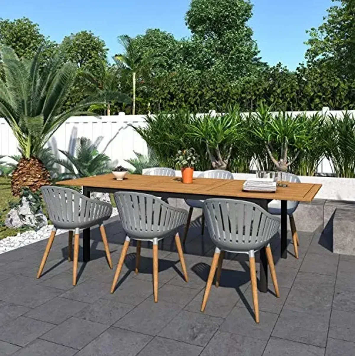 Amazonia Bruges 7-Piece Outdoor Rectangular Dining Table Set | Teak Finish | Ideal for Patio and Indoors