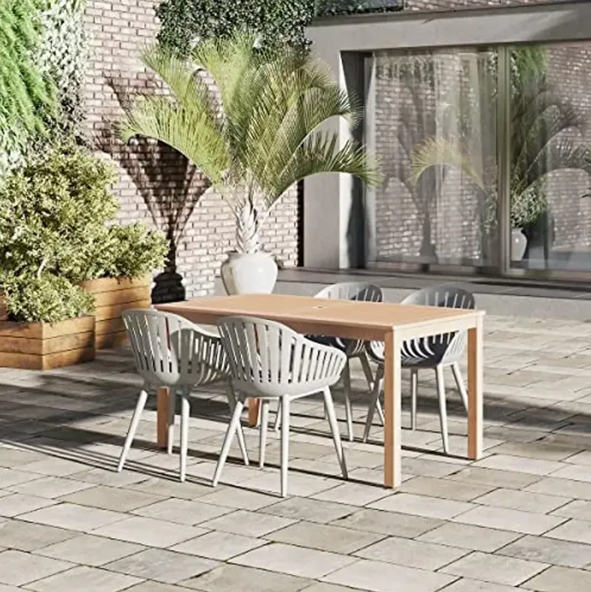 Amazonia Lisbon 5-Piece Outdoor Rectangular Dining Table Set | Teak Finish | Ideal for Patio and Indoors