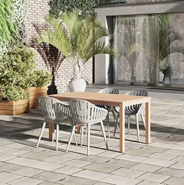 Amazonia Lisbon 5-Piece Outdoor Rectangular Dining Table Set | Teak Finish | Ideal for Patio and Indoors