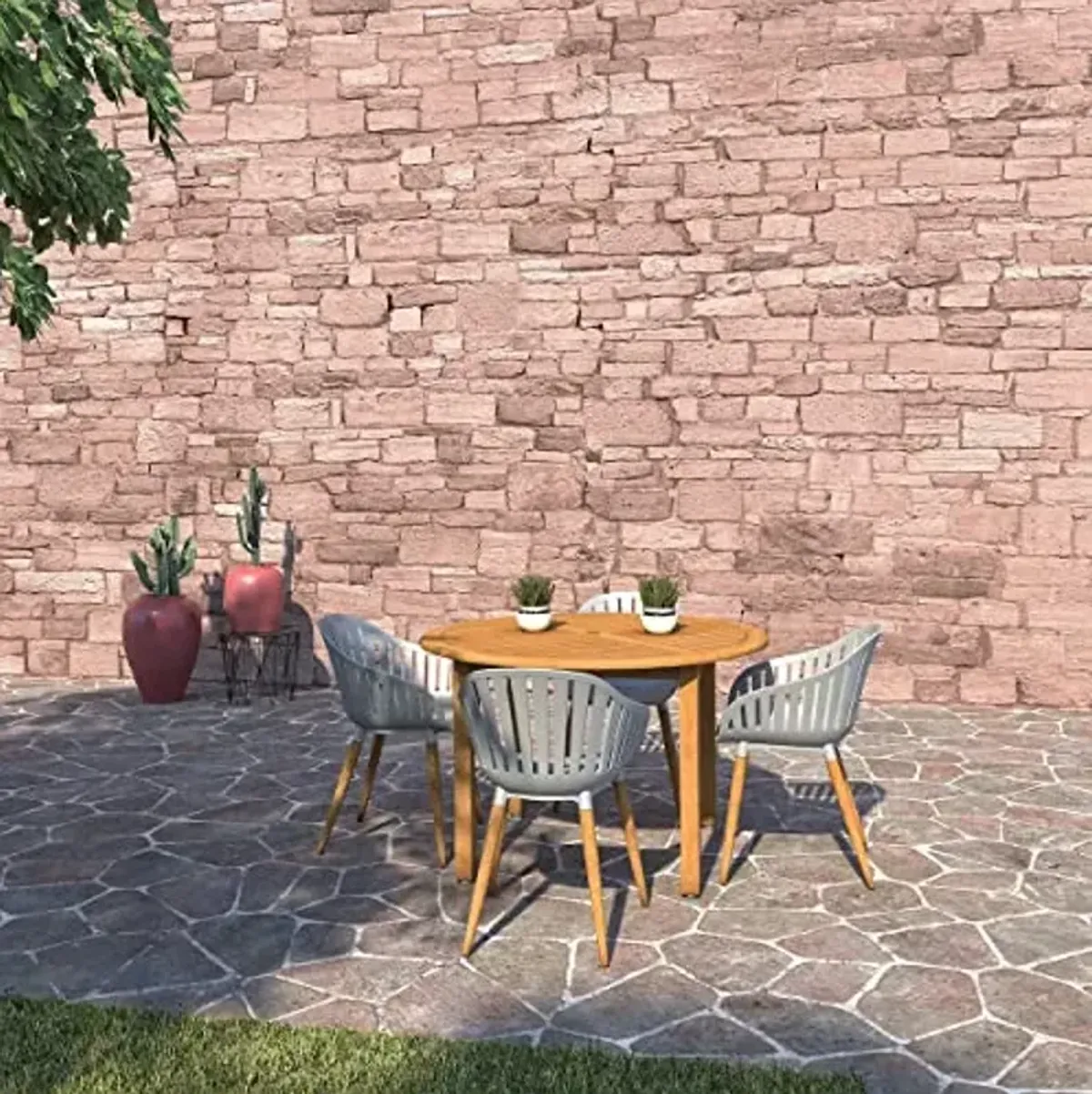 Amazonia Copenhagen 5-Piece Outdoor Rectangular Dining Table Set | Teak Finish | Ideal for Patio and Indoors