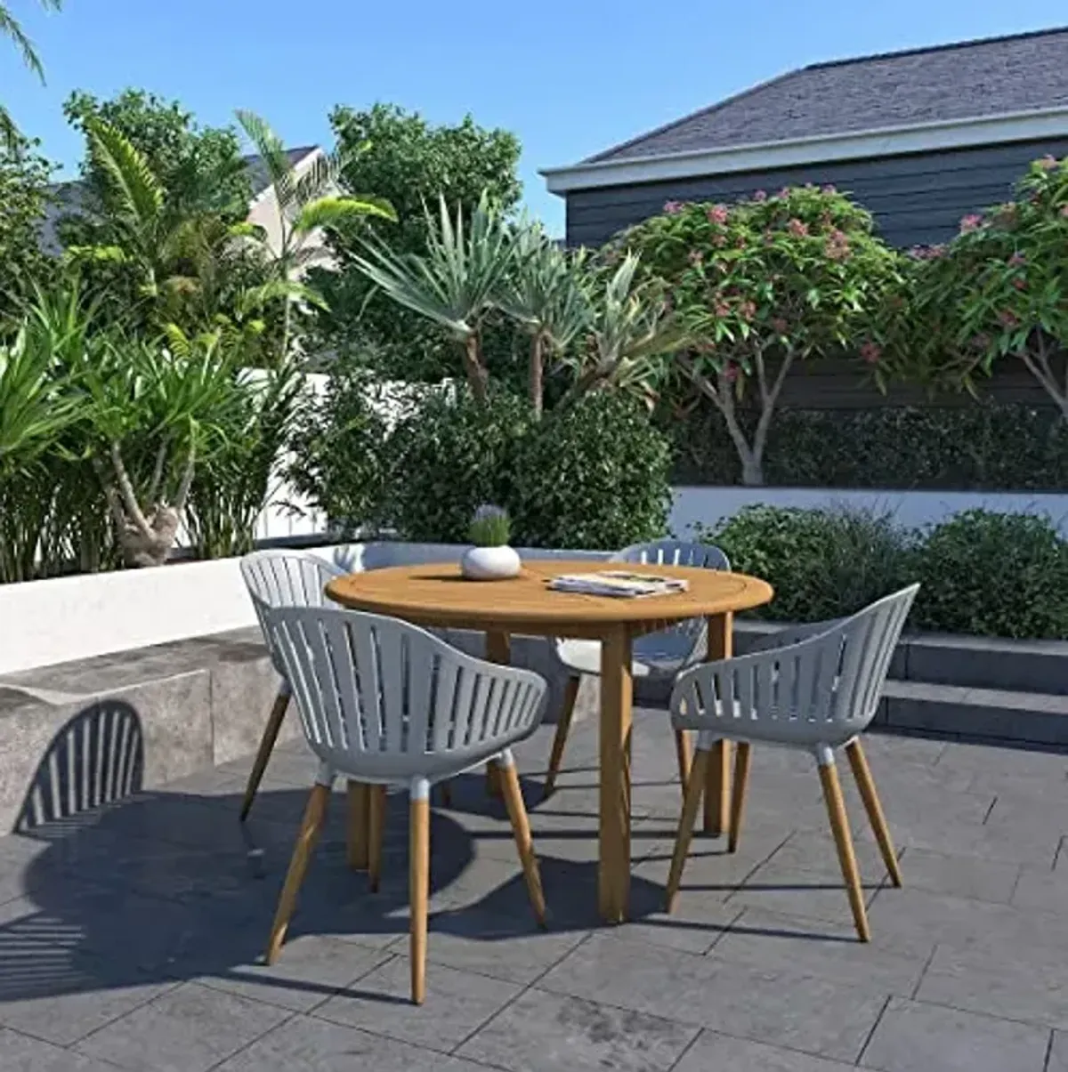 Amazonia Copenhagen 5-Piece Outdoor Rectangular Dining Table Set | Teak Finish | Ideal for Patio and Indoors