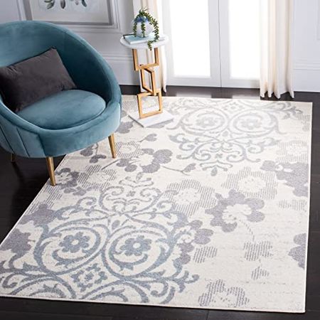 SAFAVIEH Adirondack Collection 9' x 12' Ivory/Grey ADR114C Floral Glam Damask Distressed Non-Shedding Living Room Bedroom Dining Home Office Area Rug