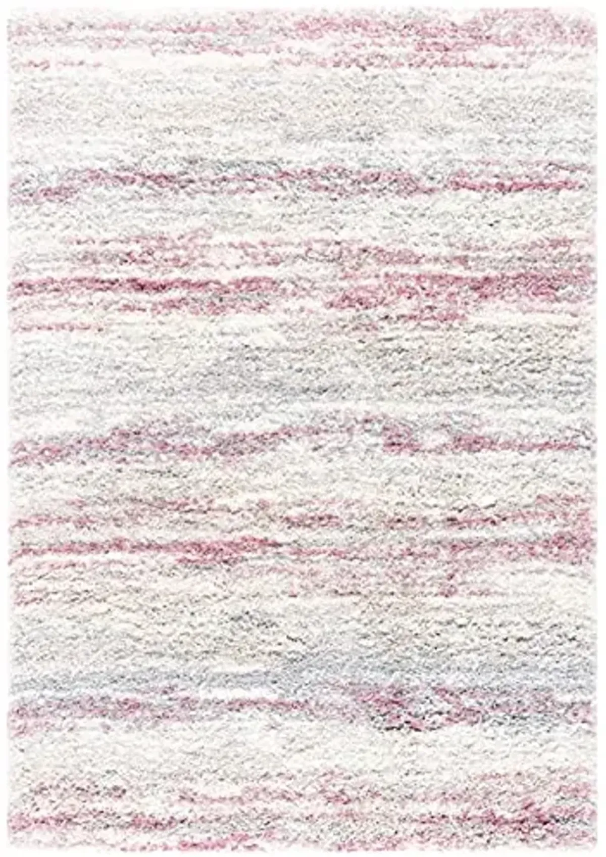 SAFAVIEH Fontana Shag Collection Area Rug - 5'3" x 7'6", Ivory & Pink, Modern Stripe Design, Non-Shedding & Easy Care, 2-inch Thick Ideal for High Traffic Areas in Living Room, Bedroom (FNT842B)