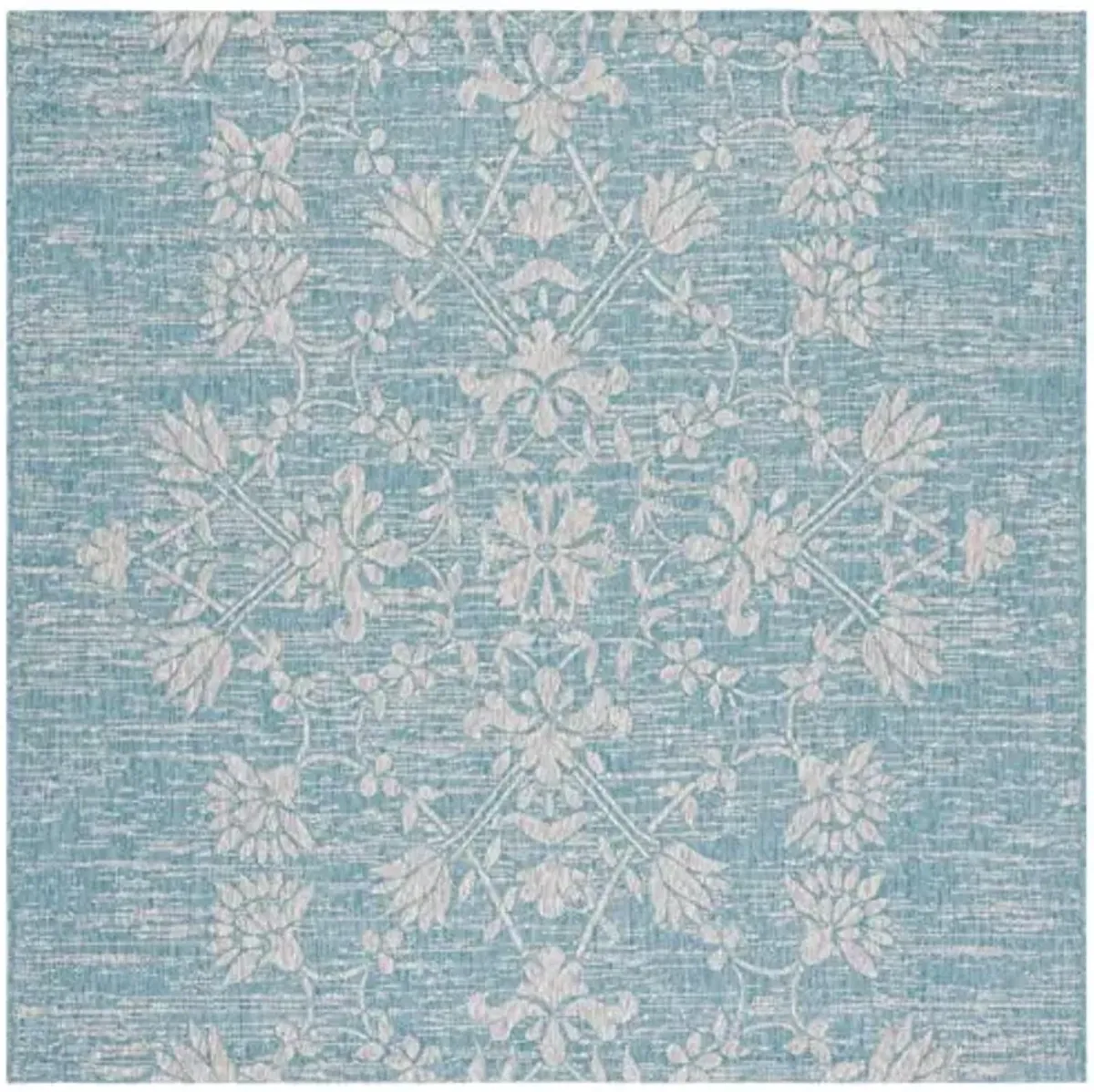SAFAVIEH Washable Rug Outdoor Courtyard Collection - 6'7" Square, Aqua Blue & Grey, Non-Shedding & Easy Cleaning, Ideal for Patio, Backyard, Mudroom (CY8064-37121)