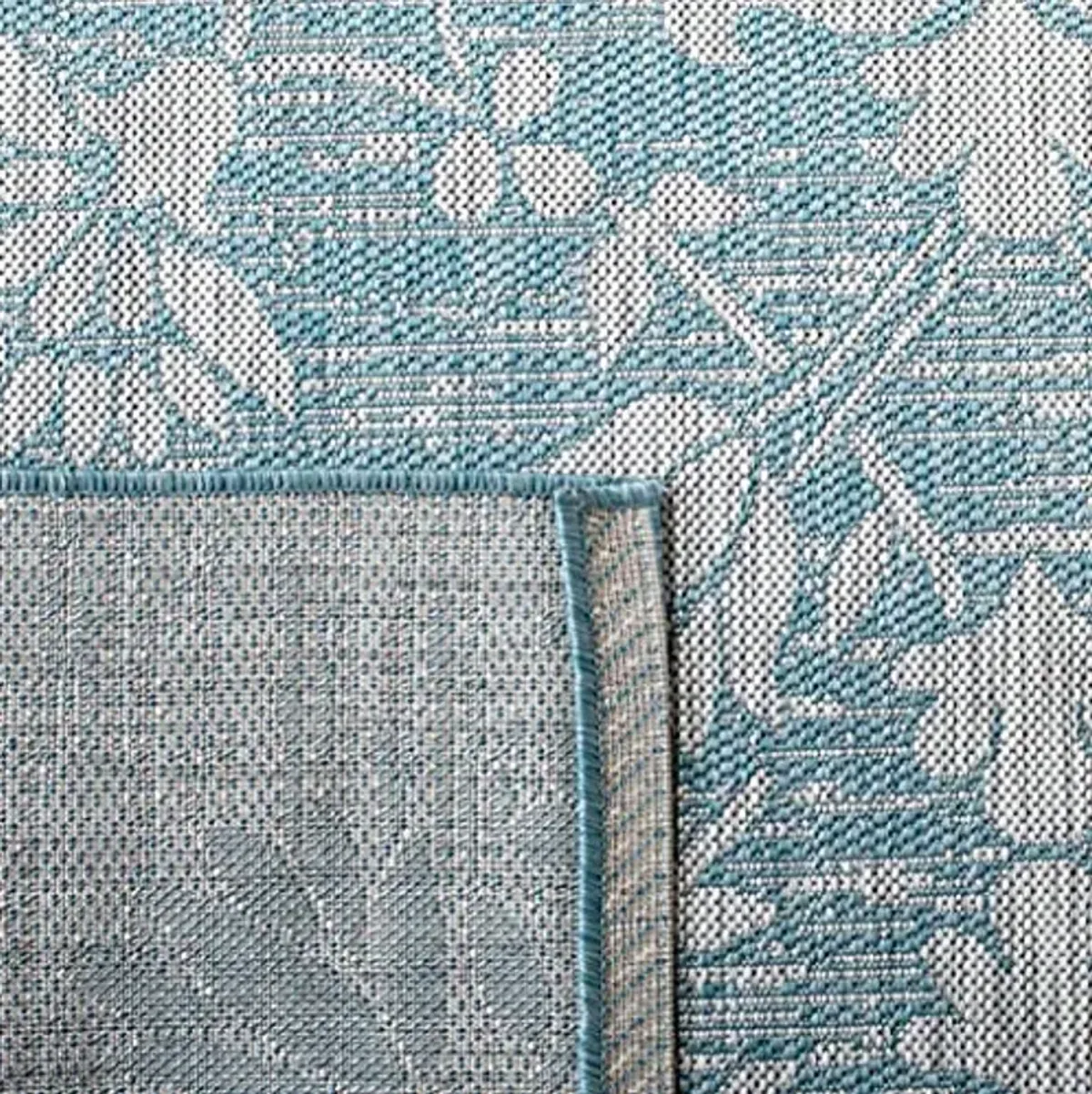 SAFAVIEH Washable Rug Outdoor Courtyard Collection - 6'7" Square, Aqua Blue & Grey, Non-Shedding & Easy Cleaning, Ideal for Patio, Backyard, Mudroom (CY8064-37121)