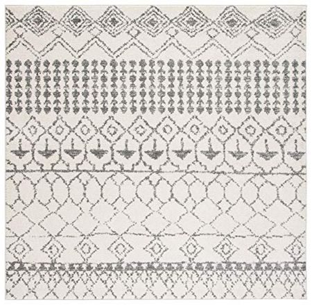 SAFAVIEH Tulum Collection 9' Square Ivory/Grey TUL229A Moroccan Boho Distressed Non-Shedding Living Room Bedroom Dining Home Office Area Rug