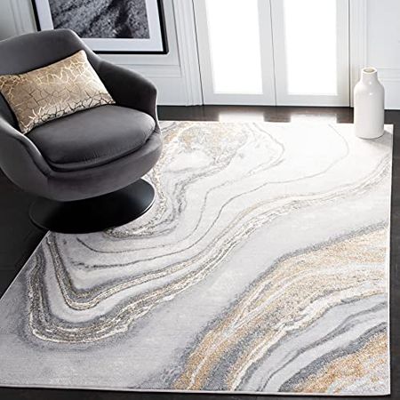 SAFAVIEH Orchard Collection 4'5" x 6'5" Grey / Gold ORC637G Modern Abstract Area Rug