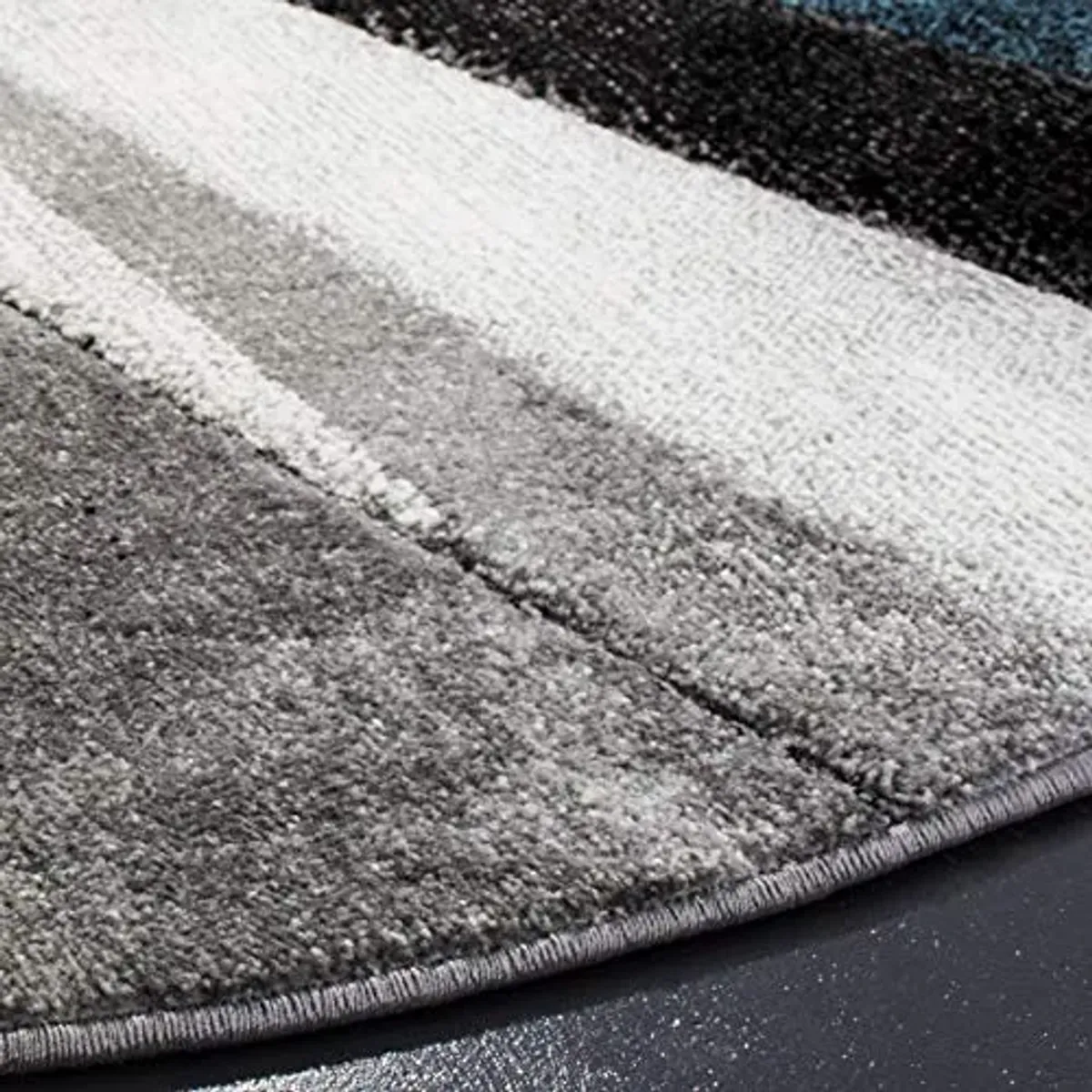 SAFAVIEH Hollywood Collection Area Rug - 9' Round, Grey & Teal, Mid-Century Modern Design, Non-Shedding & Easy Care, Ideal for High Traffic Areas in Living Room, Bedroom (HLW710D)