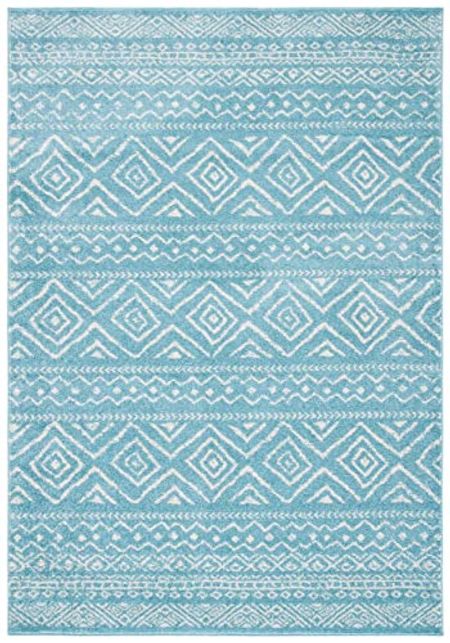 SAFAVIEH Tulum Collection 2' x 5' Turquoise/Ivory TUL267K Moroccan Boho Distressed Non-Shedding Living Room Bedroom Area Rug